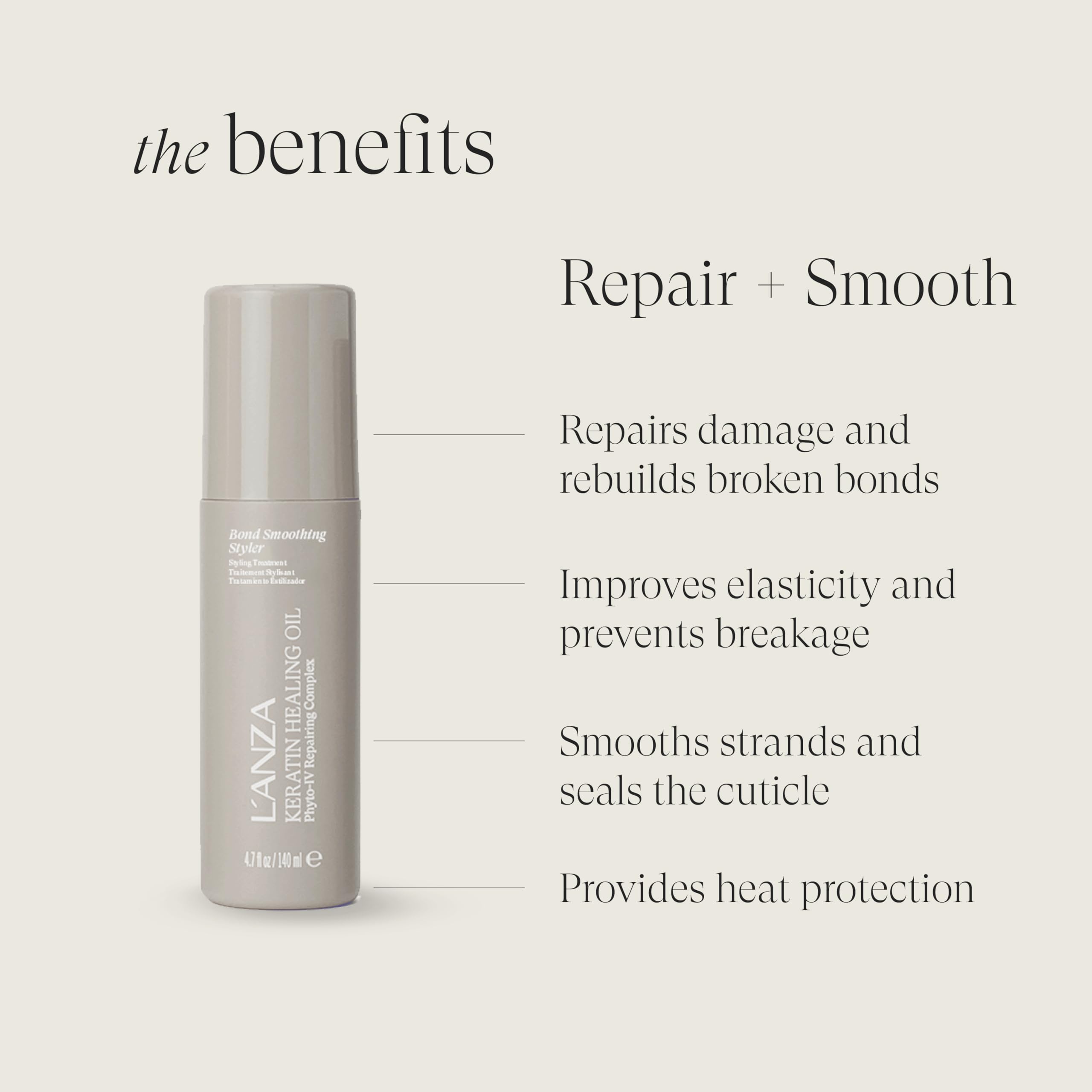 L'ANZA Bond Smoothing Styler, Keratin Healing Oil Bond Restore Treatment & Styling Cream, Phyto IV Complex Repair Treatment for Dry, Damaged Hair, Split End Repair Serum, New Bottle - Image 3