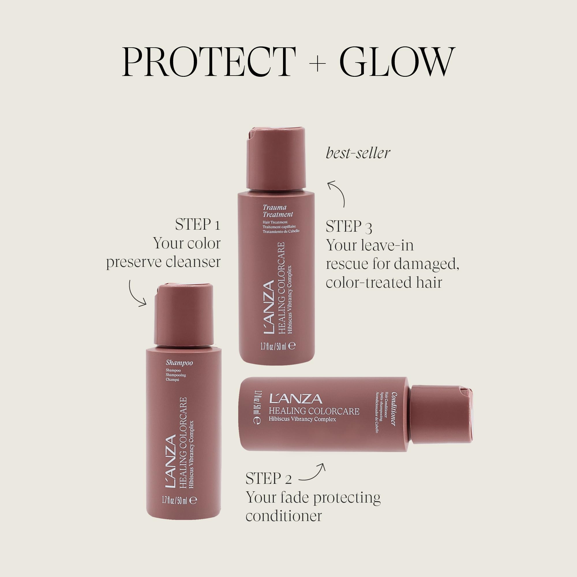 L'ANZA Healing Colorcare Mini Hair Care Kit, Color-Safe Shampoo, Conditioner & Trauma Treatment Leave-In for Dry, Damaged or Treated Hair, Anti-Fade Formula Moisturizes, Adds Vibrance & Shine - Image 2