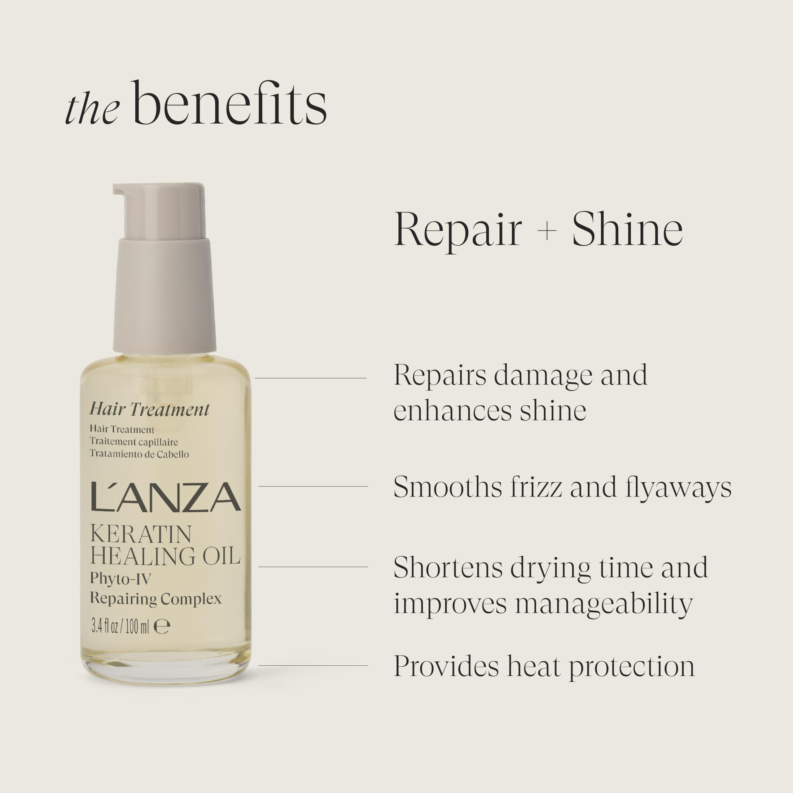 L'ANZA Keratin Healing Oil Hair Treatment Repairs Dry, Damaged Hair, Split Ends, Smooths Flyaways, Adds Silky Shine, Color Safe Anti Frizz, Heat & UV Protection Anti-Humidity, Sulfate Free - Image 3