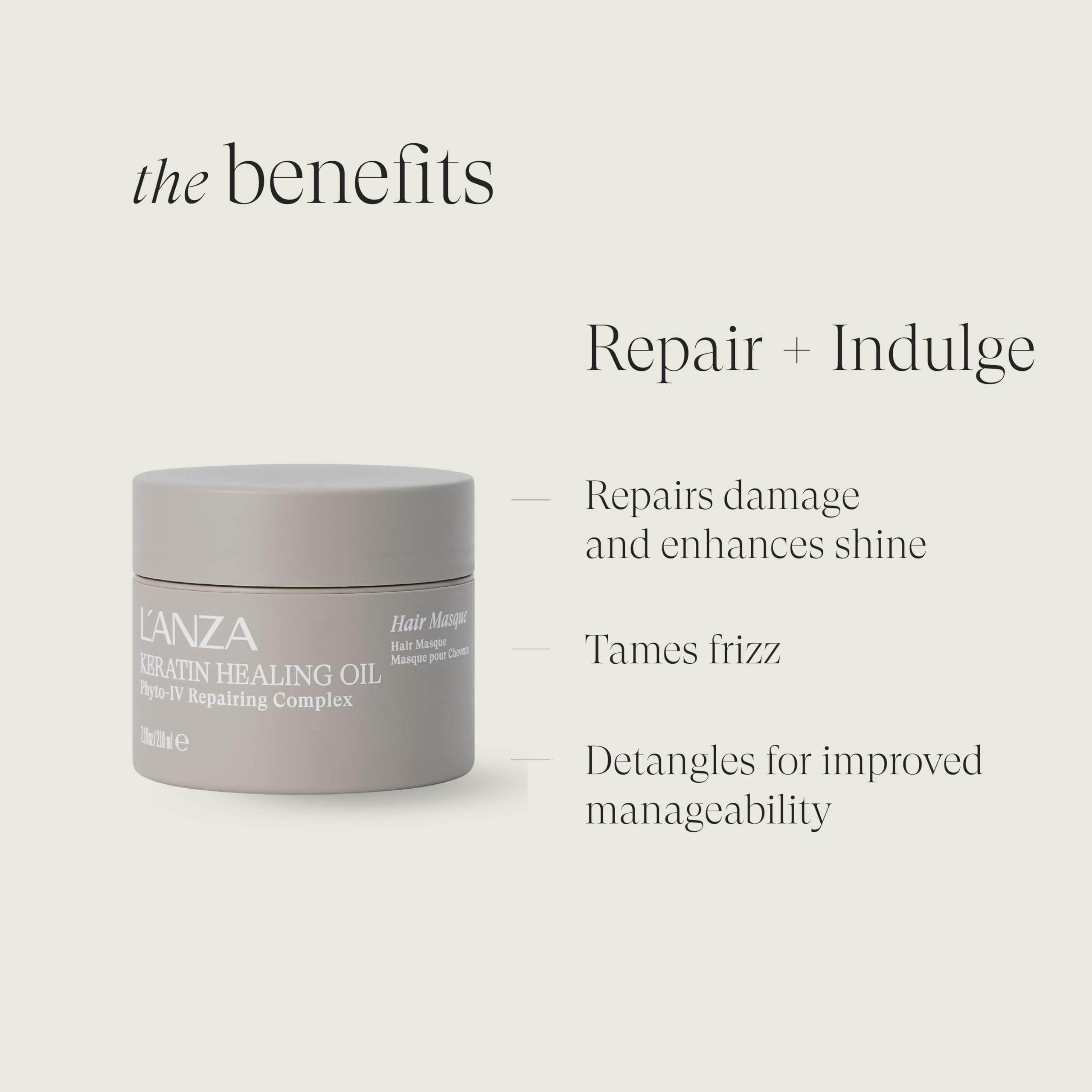 L'ANZA Keratin Healing Oil Intensive Hair Masque Deep Conditioning Mask, Restores Moisture, Repairs Damage, Improves Elasticity, Softness & Shine, Color Safe Anti-Humidity, Sulfate Free (7.1 Fl Oz) - Image 3