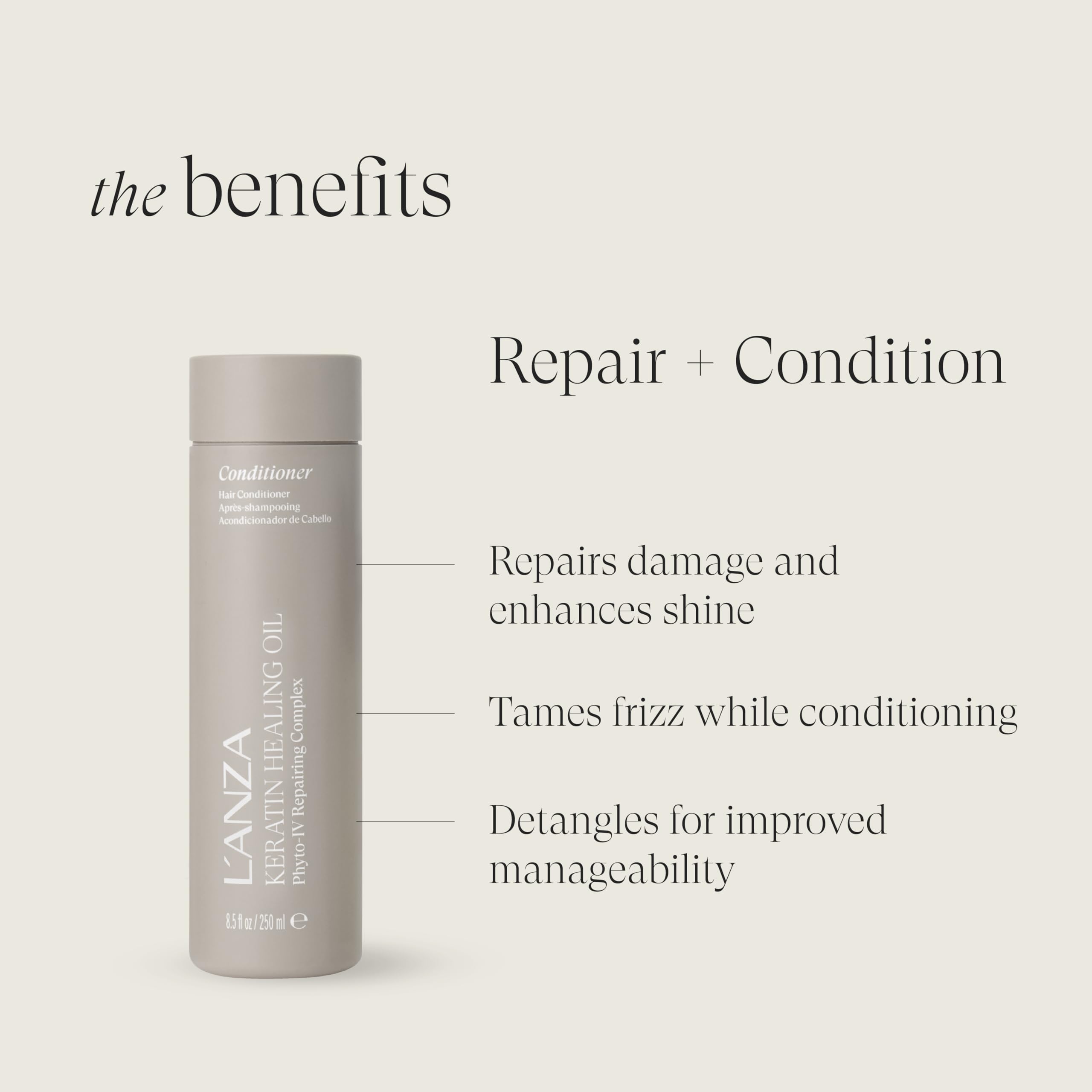 L'ANZA Keratin Healing Oil Shampoo & Conditioner Set, for Dry Damaged Hair, Moisturizing, Detangles, Reduces Breakage, Adds Shine, Anti-Frizz, Color Safe Anti-Humidity Strengthening Care, Haircare Kit - Image 3