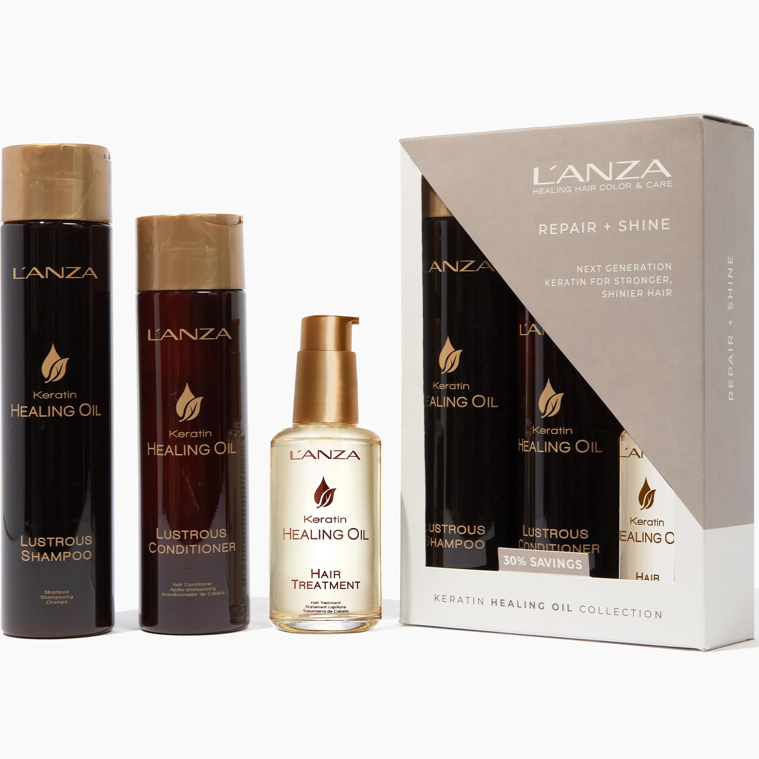 L'ANZA Keratin Healing Oil Trio Hair Kit, Lustrous Keratin Shampoo, Conditioner & Keratin Hair Treatment in a Gift Box, Luxury Hair Care Kit for Dry, Damaged Hair (10/8.5/3.4 Fl Oz) - Image 4