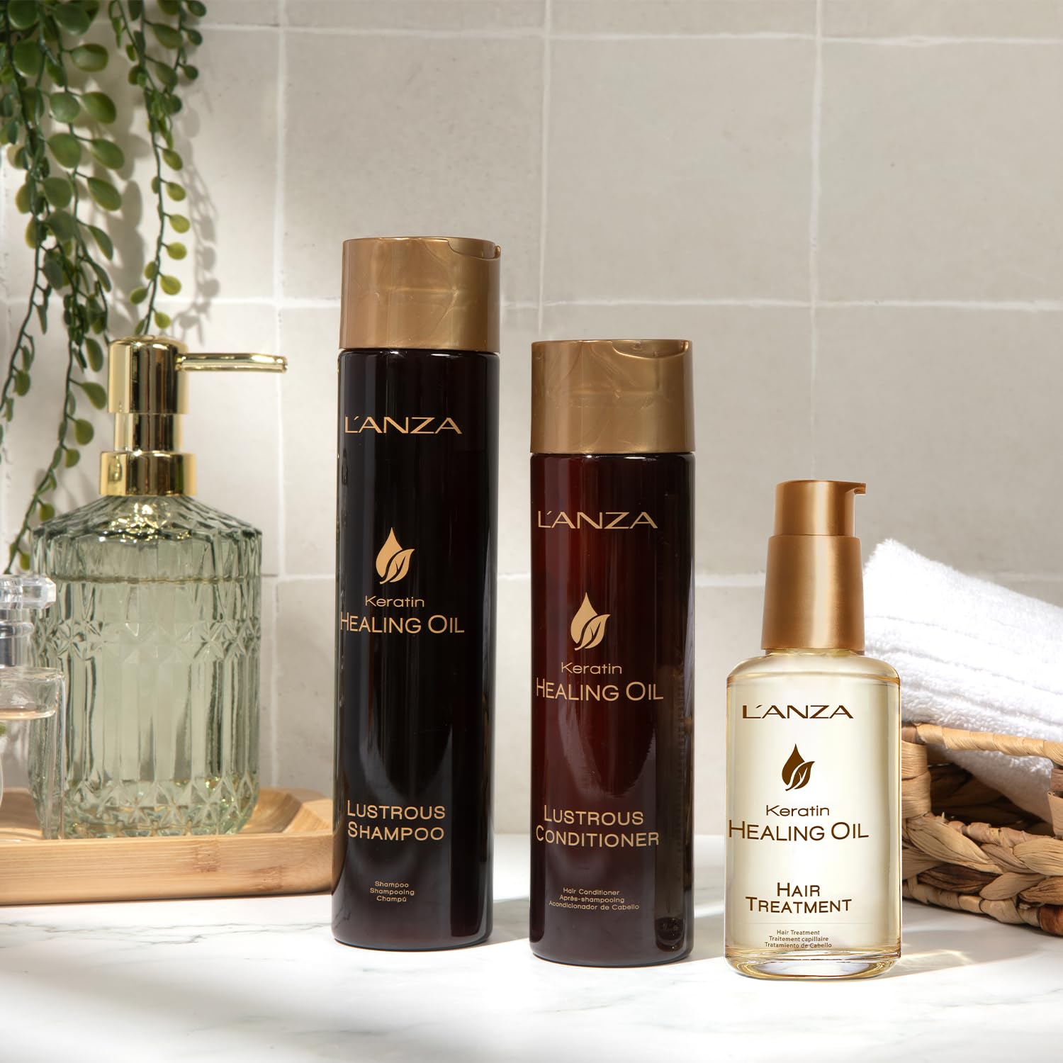 L'ANZA Keratin Healing Oil Trio Hair Kit, Lustrous Keratin Shampoo, Conditioner & Keratin Hair Treatment in a Gift Box, Luxury Hair Care Kit for Dry, Damaged Hair (10/8.5/3.4 Fl Oz) - Image 5