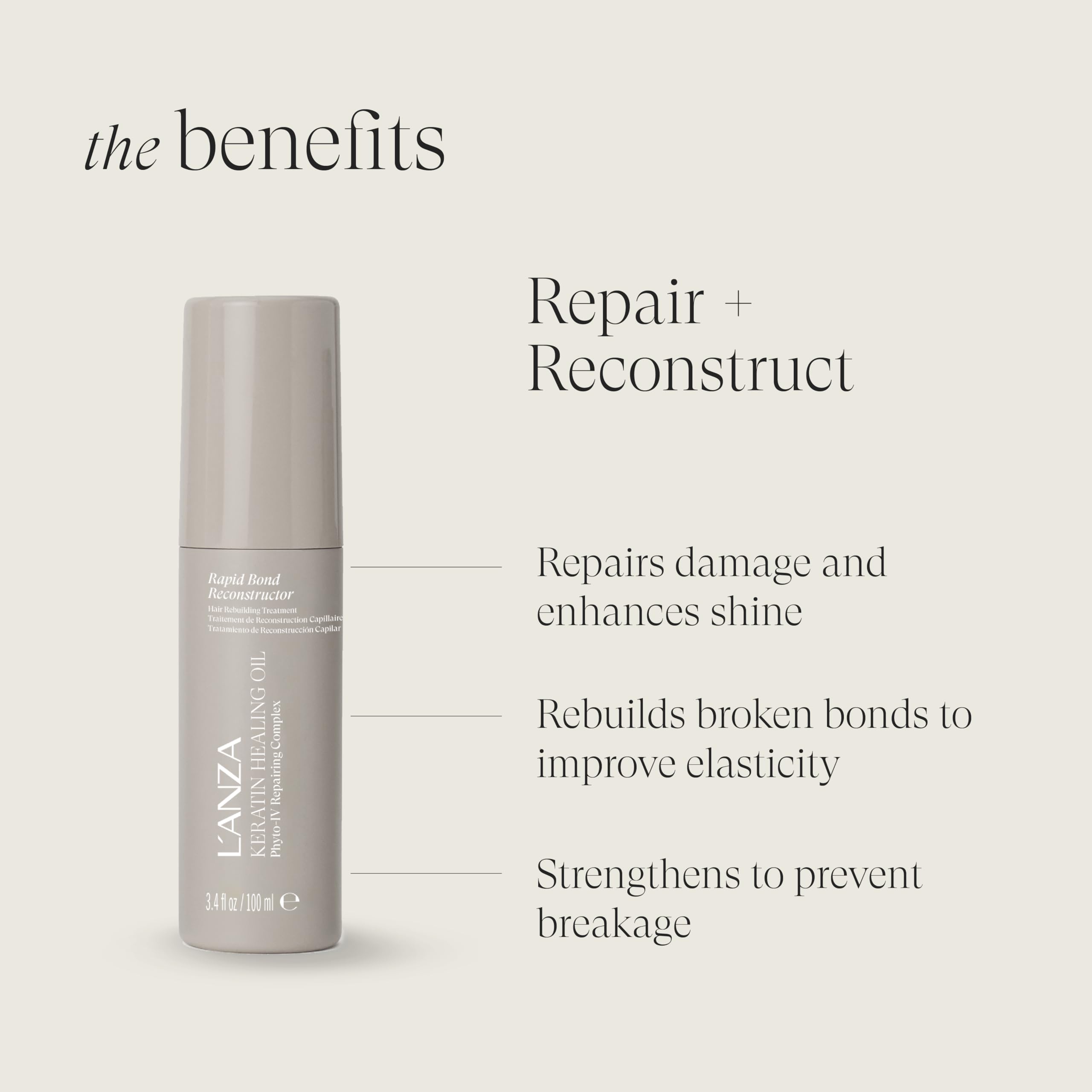 L'ANZA Rapid Bond Reconstructor - Keratin Healing Oil Hair Care Bond Restore Treatment, Phyto IV Complex Hair Repair Treatment for Damaged Hair & Dry Hair, Vegan Hair Split End Repair Serum (3.1Fl Oz) - Image 3